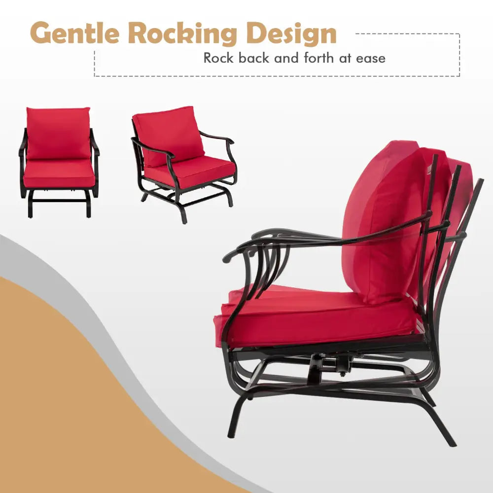 3 Piece Patio Rocking Chair Set with Coffee Table-Red - Red - Patio Conversation Sets