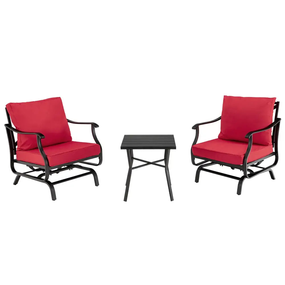 3 Piece Patio Rocking Chair Set with Coffee Table-Red - Red - Patio Conversation Sets