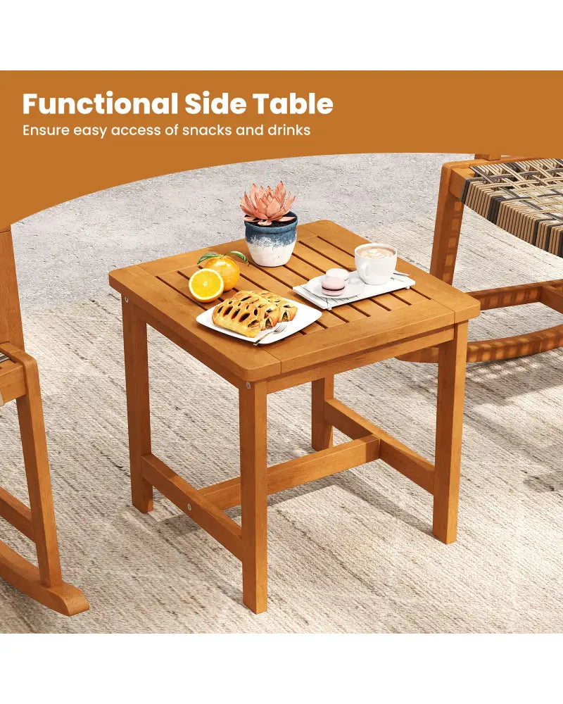 3 Piece Patio Rocking Set Acacia Wood Rocker Bistro Set with Rattan Seat and Back - Brown - Patio Conversation Sets