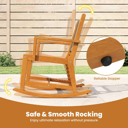 3 Piece Patio Rocking Set Acacia Wood Rocker Bistro Set with Rattan Seat and Back - Brown - Patio Conversation Sets