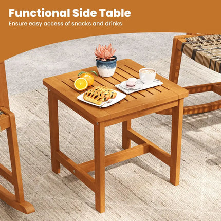 3 Piece Patio Rocking Set Acacia Wood Rocker Bistro Set with Rattan Seat and Back - Brown - Patio Conversation Sets