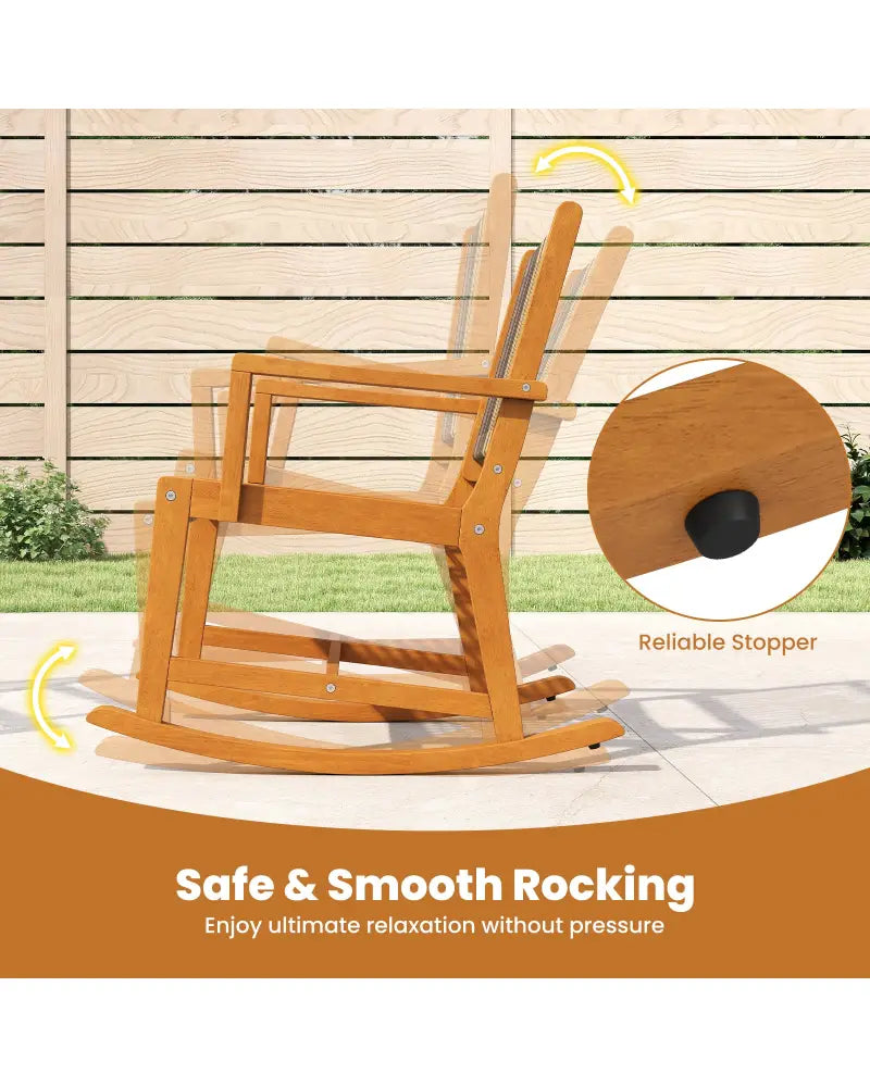 3 Piece Patio Rocking Set Acacia Wood Rocker Bistro Set with Rattan Seat and Back - Brown - Patio Conversation Sets