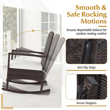 3 Piece Patio Rocking Set Wicker Rocking Chairs with 2-Tier Coffee Table-Off White - Off White - Patio Conversation Sets