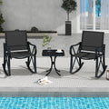 3 Piece Patio Rocking Set with Smooth Rocking Motion Outdoor Rocker Chair Bistro Set-Black - Black - Patio Conversation