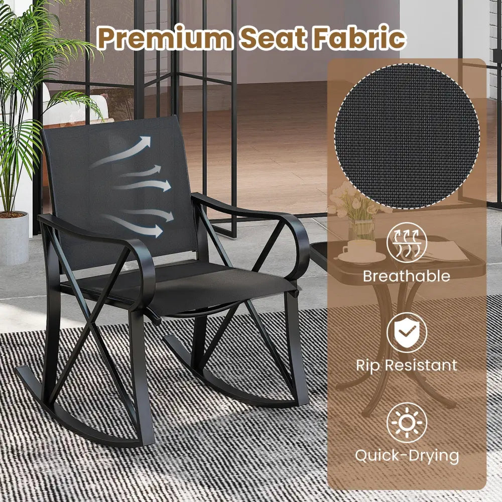 3 Piece Patio Rocking Set with Smooth Rocking Motion Outdoor Rocker Chair Bistro Set-Black - Black - Patio Conversation