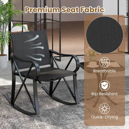3 Piece Patio Rocking Set with Smooth Rocking Motion Outdoor Rocker Chair Bistro Set-Black - Black - Patio Conversation