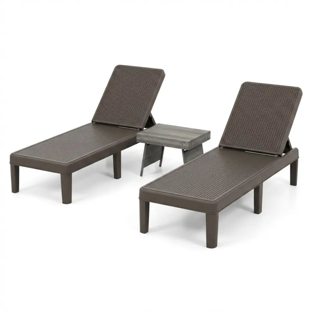 3-Piece Patio Set with 2 Adjustable Lounger Chairs and Rattan Side Table - Outdoor Chaise Lounges