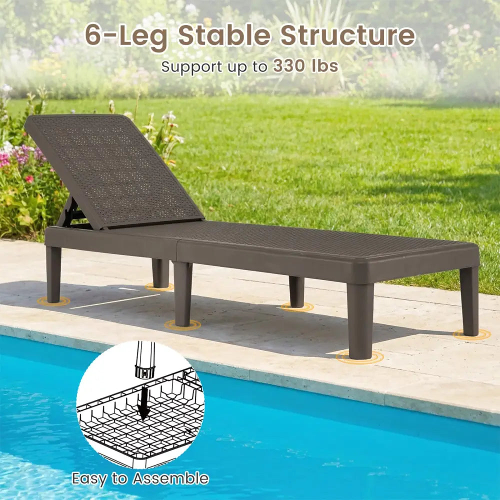 3-Piece Patio Set with 2 Adjustable Lounger Chairs and Rattan Side Table - Outdoor Chaise Lounges