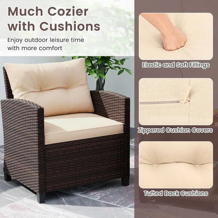 3 Piece Patio Sofa Set Wicker Chairs and Coffee Table with Storage-Beige - Beige - Patio Conversation Sets