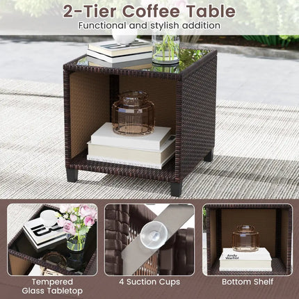 3 Piece Patio Sofa Set Wicker Chairs and Coffee Table with Storage-Beige - Beige - Patio Conversation Sets