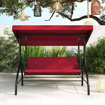3-Piece Patio Swing with Canopy Removable Cushions and Side Pockets-Burgundy - Burgundy - Porch Swings