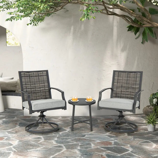 3 Piece Patio Swivel Chair Set with Soft Seat Cushions for Backyard - Black - Patio Conversation Sets