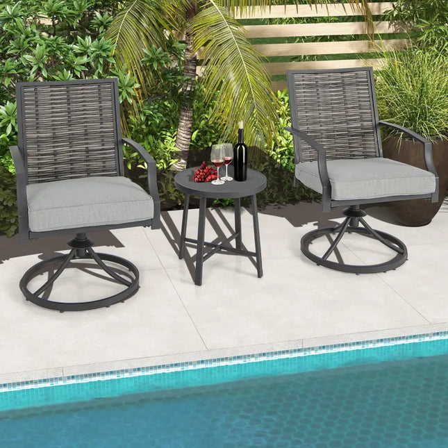 3 Piece Patio Swivel Chair Set with Soft Seat Cushions for Backyard - Black - Patio Conversation Sets