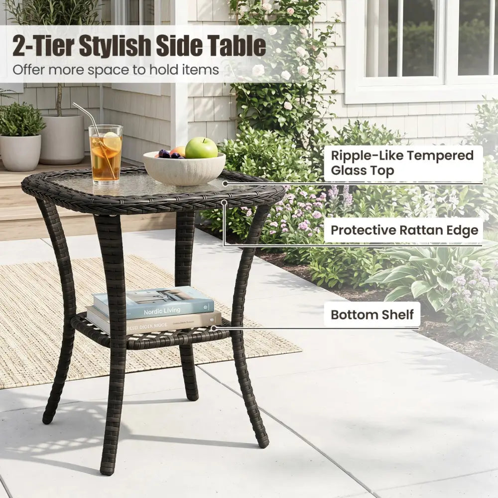 3 Piece Patio Swivel Rocker Set with Tempered Glass Side Table and Thick Cushions-Dark Gray - Dark Gray - Patio Rocking