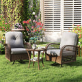 3 Piece Patio Swivel Rocker Set with Tempered Glass Side Table and Thick Cushions-Gray - Gray - Patio Rocking Chairs &