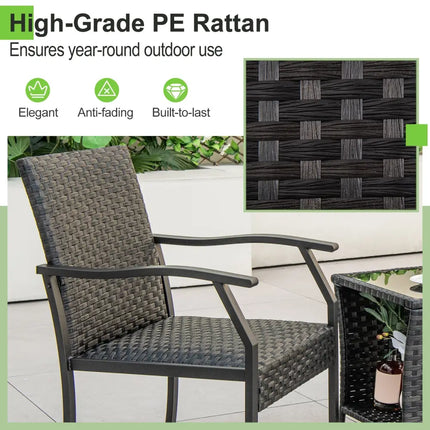 3 Piece Patio Wicker Chair Set with Quick Dry Foam Cushions All Weather - Brown - Patio Conversation Sets