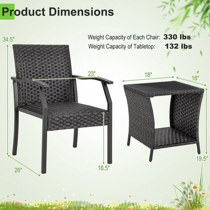 3 Piece Patio Wicker Chair Set with Quick Dry Foam Cushions All Weather - Brown - Patio Conversation Sets