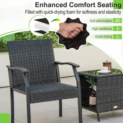 3 Piece Patio Wicker Chair Set with Quick Dry Foam Cushions All Weather - Brown - Patio Conversation Sets