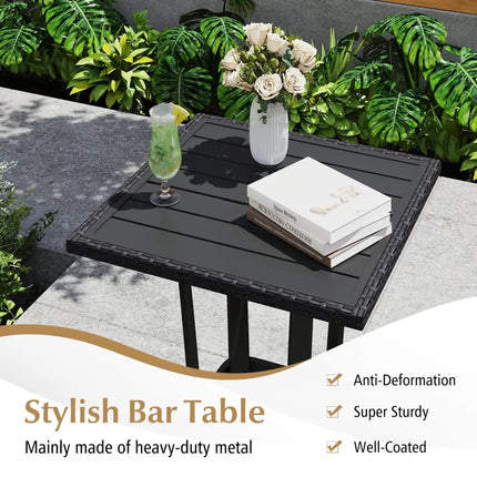 3-Piece Patio Wicker Rattan Bar Height Chairs and Square Table Set-Black - Black - Patio Bar Furniture