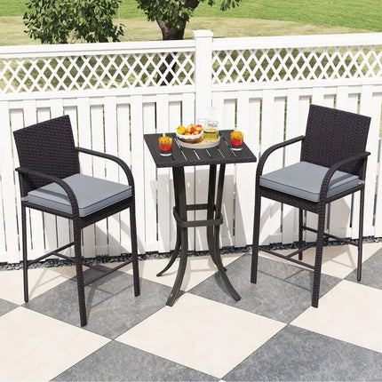 3-Piece Patio Wicker Rattan Bar Height Chairs and Square Table Set-Black - Black - Patio Bar Furniture