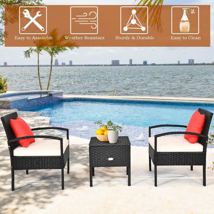 3 Piece PE Rattan Wicker Sofa Set with Washable and Removable Cushion for Patio - White - Patio Conversation Sets