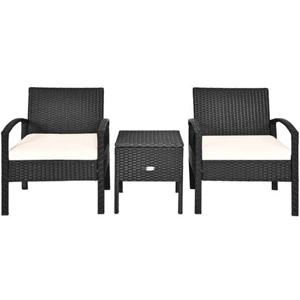 3 Piece PE Rattan Wicker Sofa Set with Washable and Removable Cushion for Patio - White - Patio Conversation Sets
