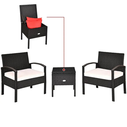 3 Piece PE Rattan Wicker Sofa Set with Washable and Removable Cushion for Patio - White - Patio Conversation Sets