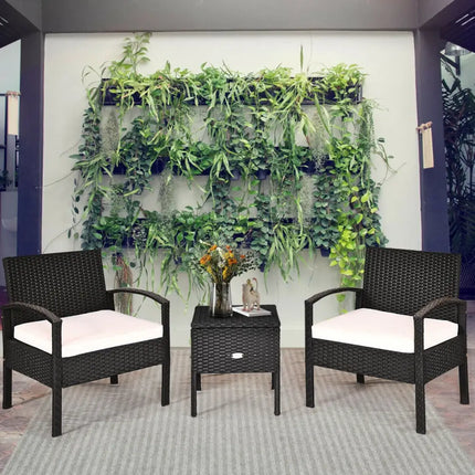 3 Piece PE Rattan Wicker Sofa Set with Washable and Removable Cushion for Patio - White - Patio Conversation Sets