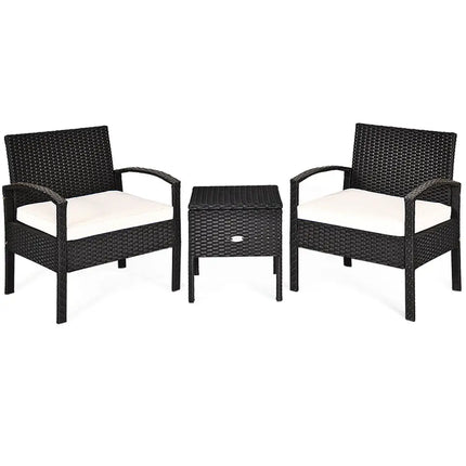 3 Piece PE Rattan Wicker Sofa Set with Washable and Removable Cushion for Patio - White - Patio Conversation Sets