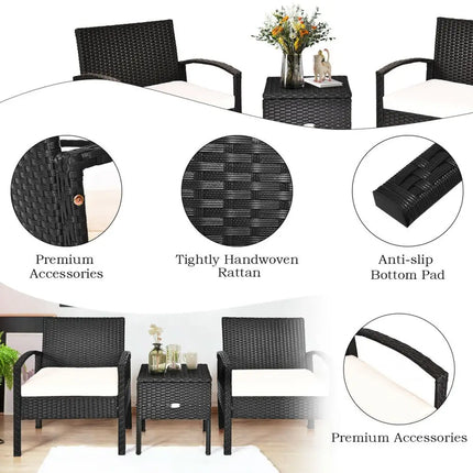 3 Piece PE Rattan Wicker Sofa Set with Washable and Removable Cushion for Patio - White - Patio Conversation Sets
