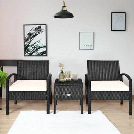 3 Piece PE Rattan Wicker Sofa Set with Washable and Removable Cushion for Patio - White - Patio Conversation Sets