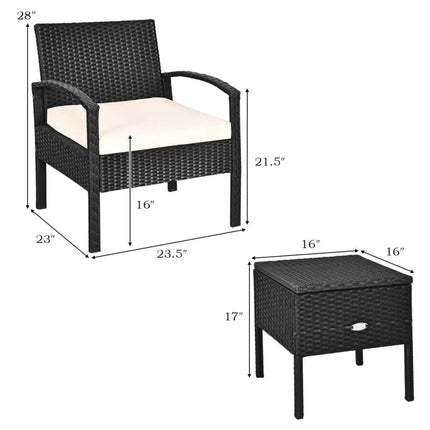 3 Piece PE Rattan Wicker Sofa Set with Washable and Removable Cushion for Patio - White - Patio Conversation Sets
