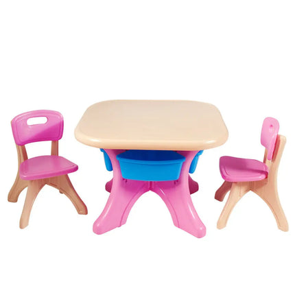 3-Piece Plastic Children Play Table & Chair Set-Pink - Multicolor - Kids Table & Chair Sets