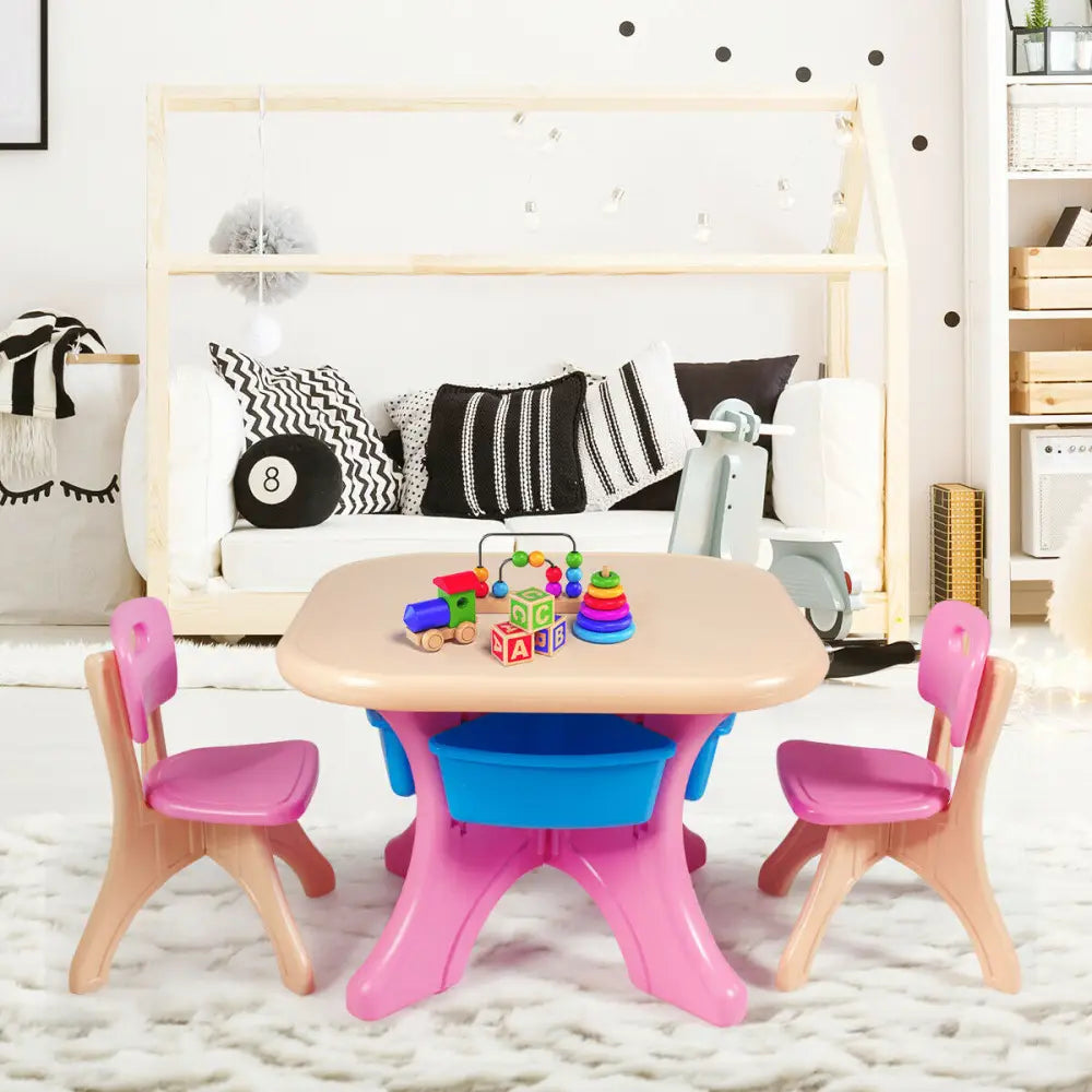 3-Piece Plastic Children Play Table & Chair Set-Pink - Multicolor - Kids Table & Chair Sets