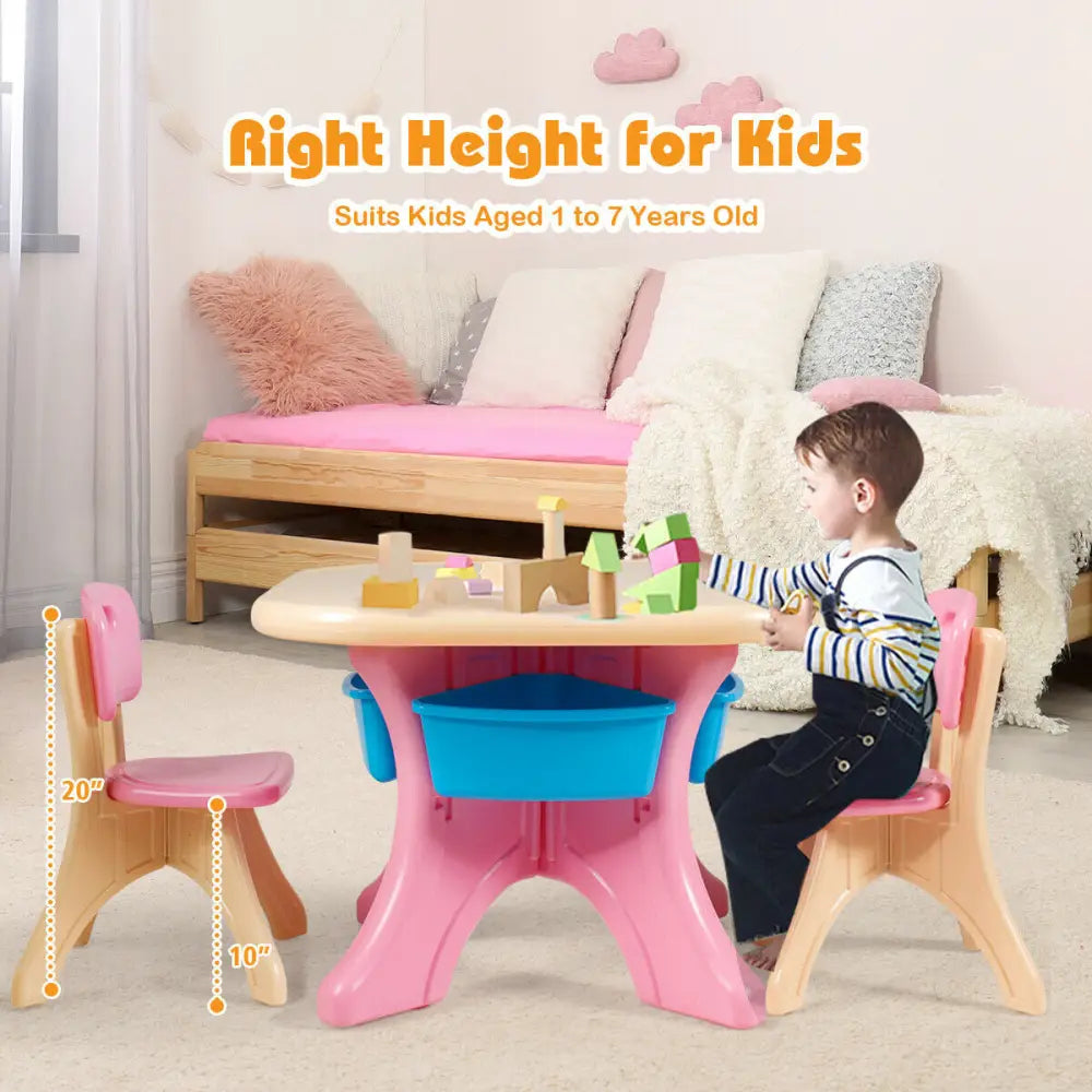 3-Piece Plastic Children Play Table & Chair Set-Pink - Multicolor - Kids Table & Chair Sets