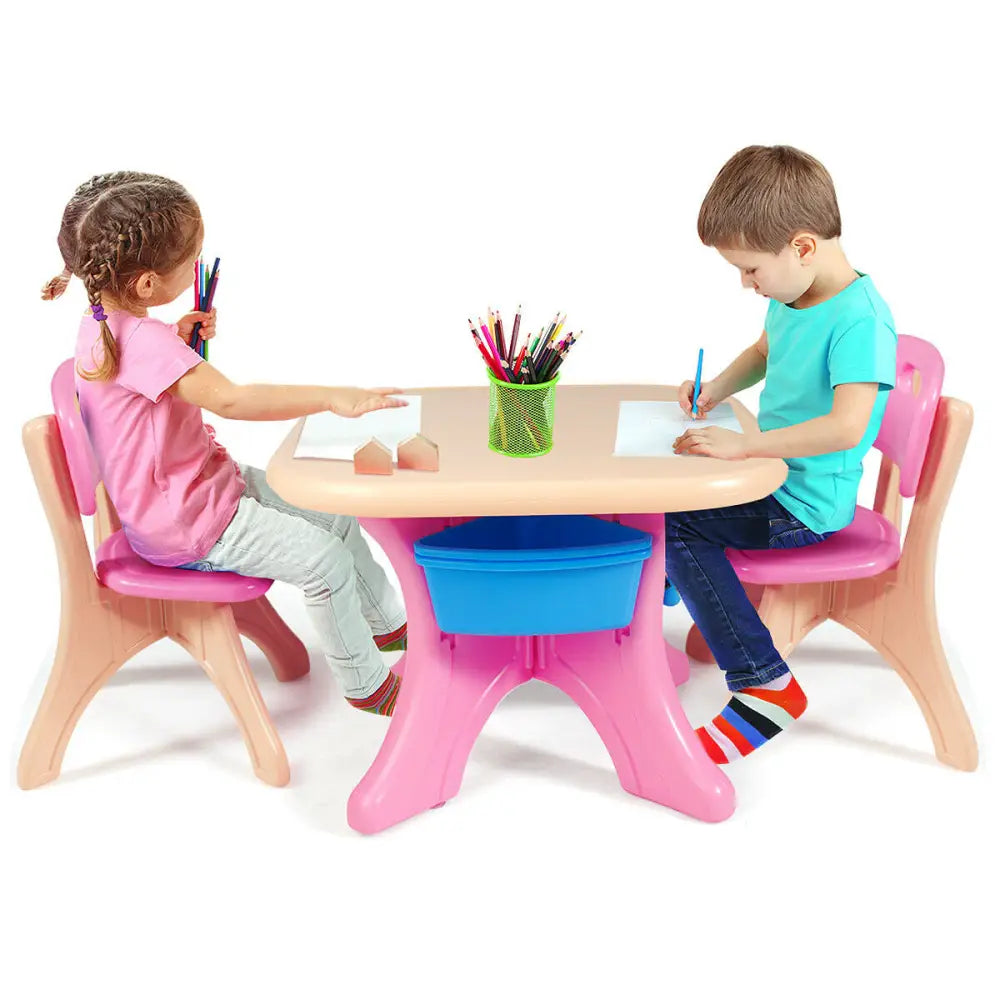 3-Piece Plastic Children Play Table & Chair Set-Pink - Multicolor - Kids Table & Chair Sets