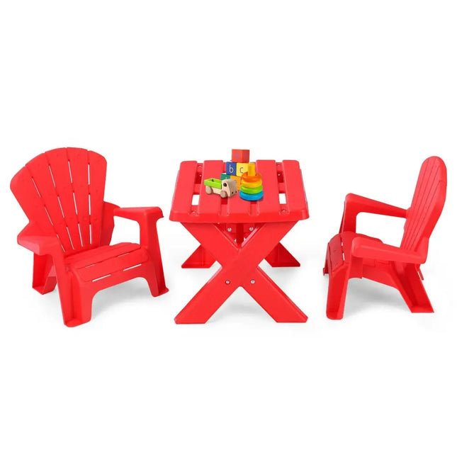 3-Piece Plastic Children Play Table Chair Set-Red - Red - Kids Table & Chair Sets