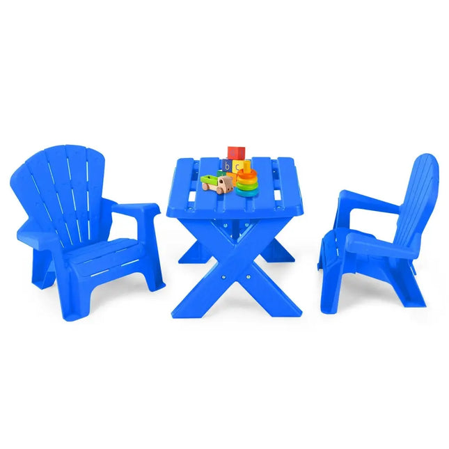 3-Piece Plastic Children Table Chair Set-Blue - Blue - Kids Table & Chair Sets