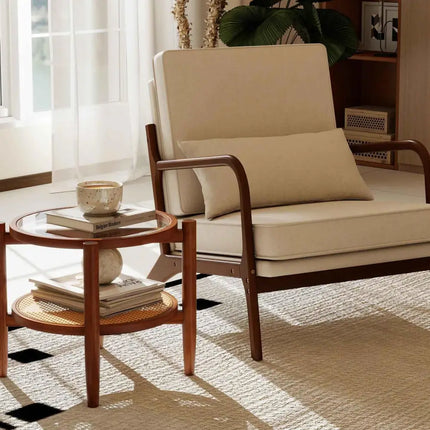 3 Piece Rattan and Wood Living Room Set with Side Table Coffee Table and TV Stand Costway