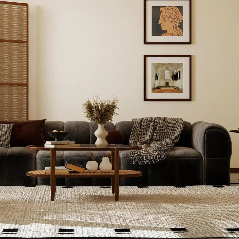 3 Piece Rattan and Wood Living Room Set with Side Table Coffee Table and TV Stand - Living Room