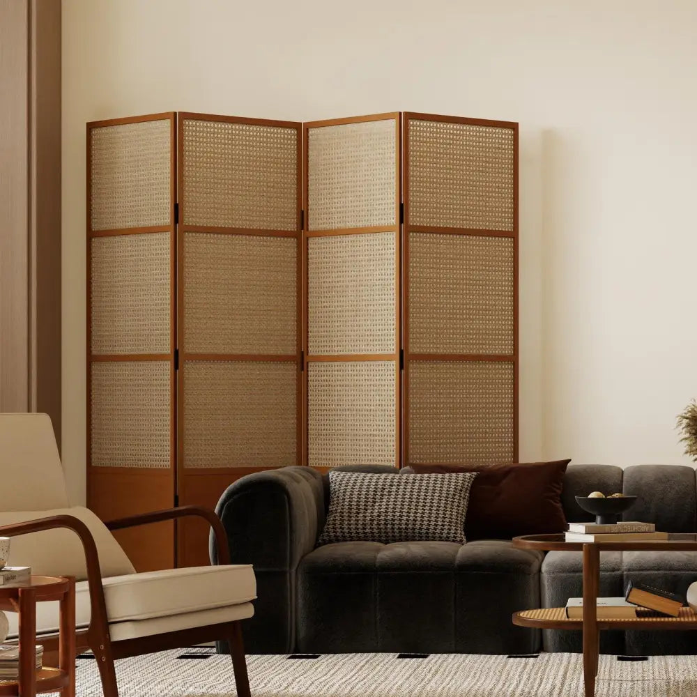 3 Piece Rattan and Wood Living Room Set with Side Table Coffee Table and TV Stand - Living Room