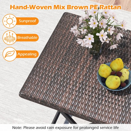 3 Piece Rattan Bistro Set Outdoor Folding Dining Table and Chairs with Wicker Seat - Patio Conversation Sets