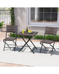 3 Piece Rattan Bistro Set Outdoor Folding Dining Table and Chairs with Wicker Seat - Patio Conversation Sets