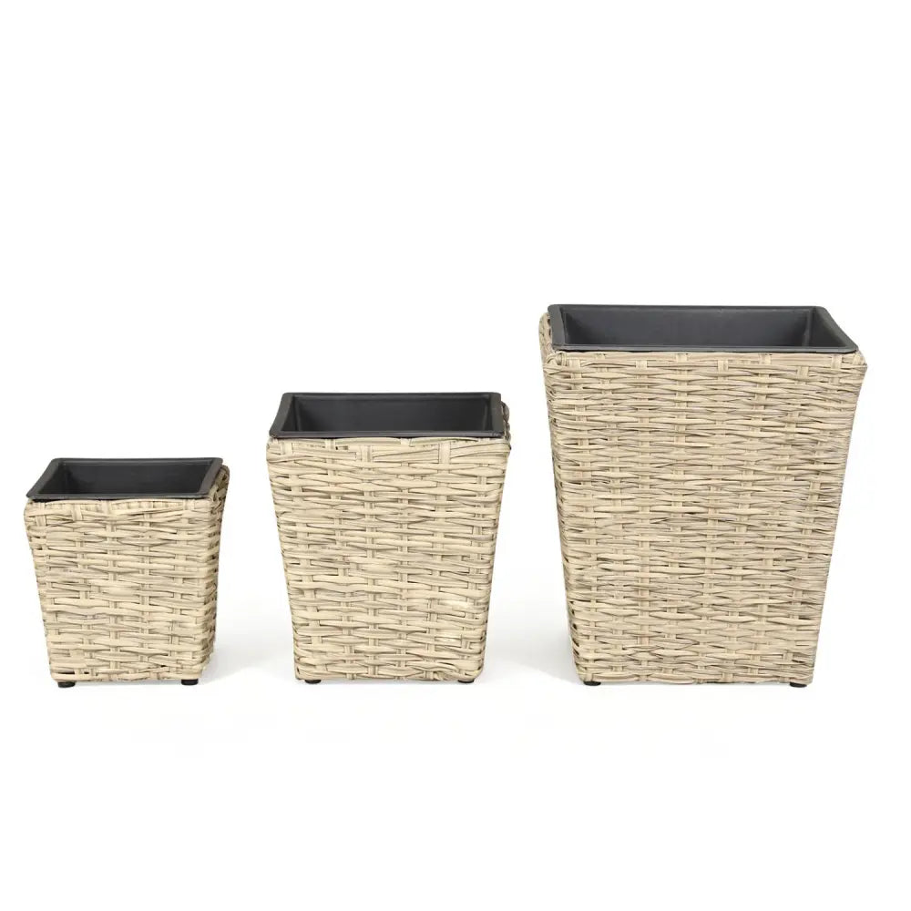 3-Piece Rattan Planter Box Kit with Removable Plastic Liners - Natural - Natural - Raised Garden Beds
