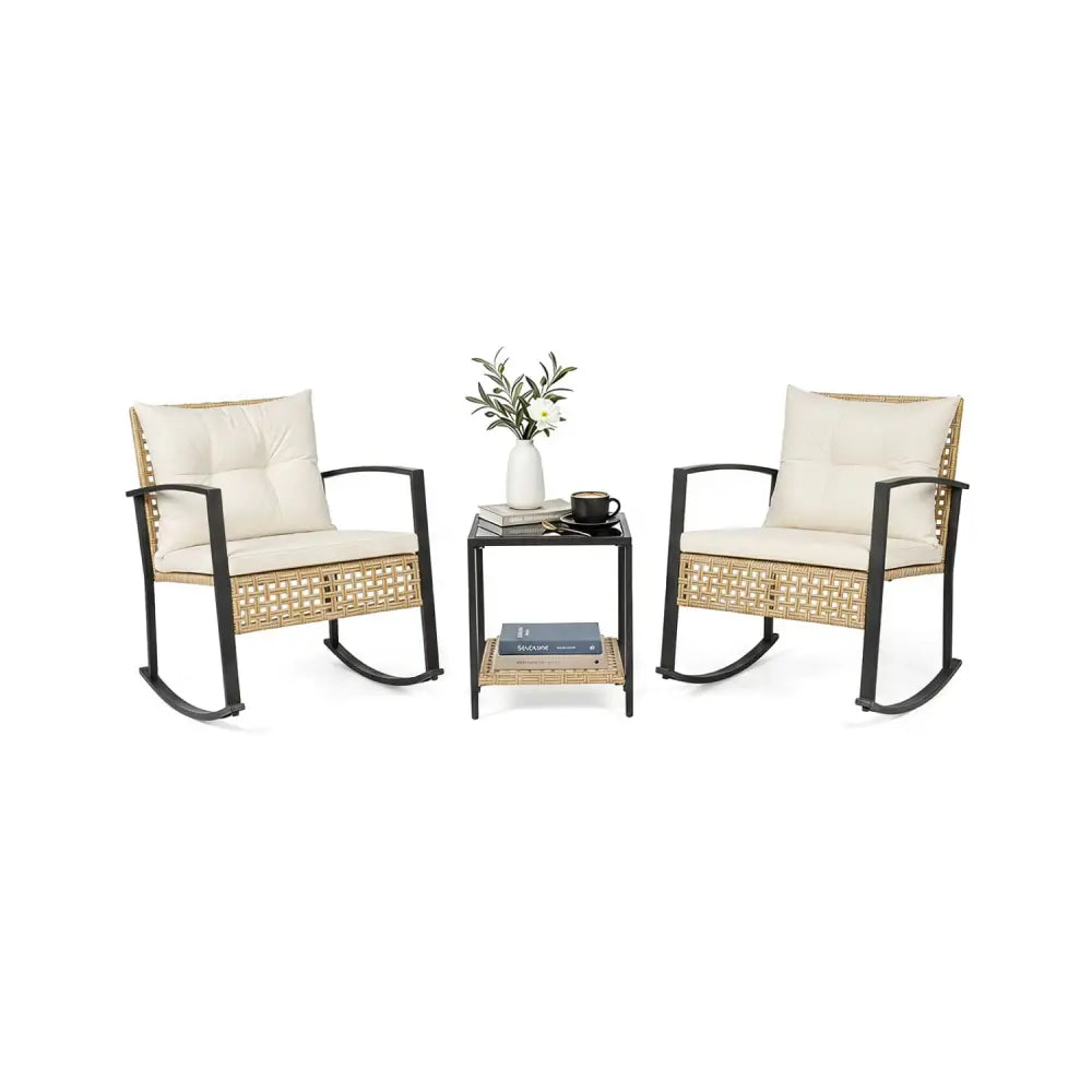 3-Piece Rattan Wicker Patio Conversation Set for Porch Balcony Garden Backyard-White - White - Patio Conversation Sets