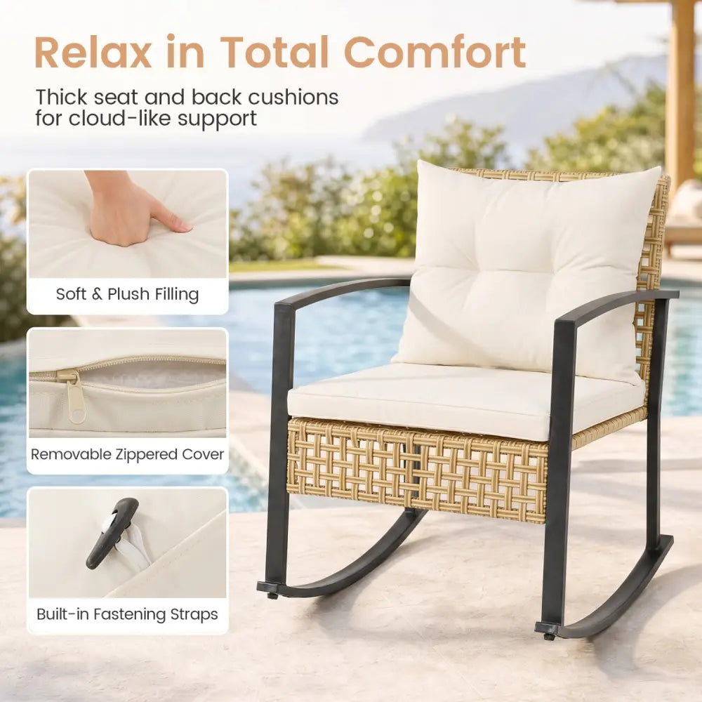 3-Piece Rattan Wicker Patio Conversation Set for Porch Balcony Garden Backyard-White - White - Patio Conversation Sets