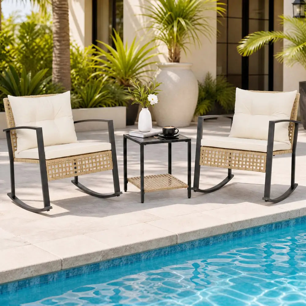 3-Piece Rattan Wicker Patio Conversation Set for Porch Balcony Garden Backyard-White - White - Patio Conversation Sets