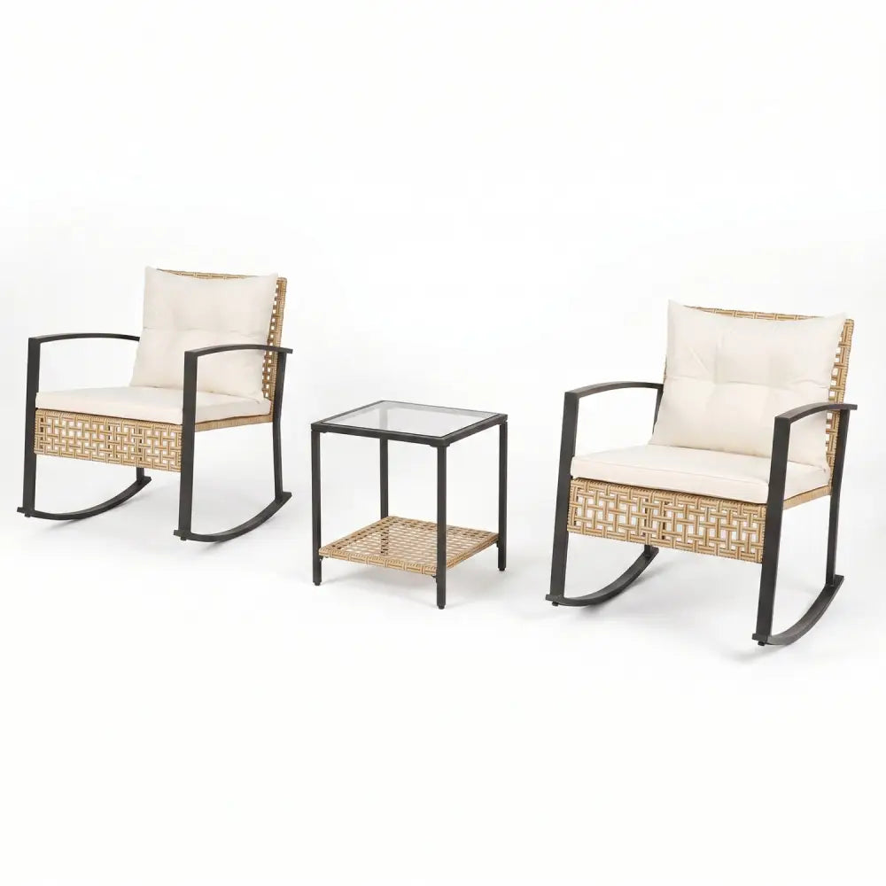3-Piece Rattan Wicker Patio Conversation Set for Porch Balcony Garden Backyard-White - White - Patio Conversation Sets