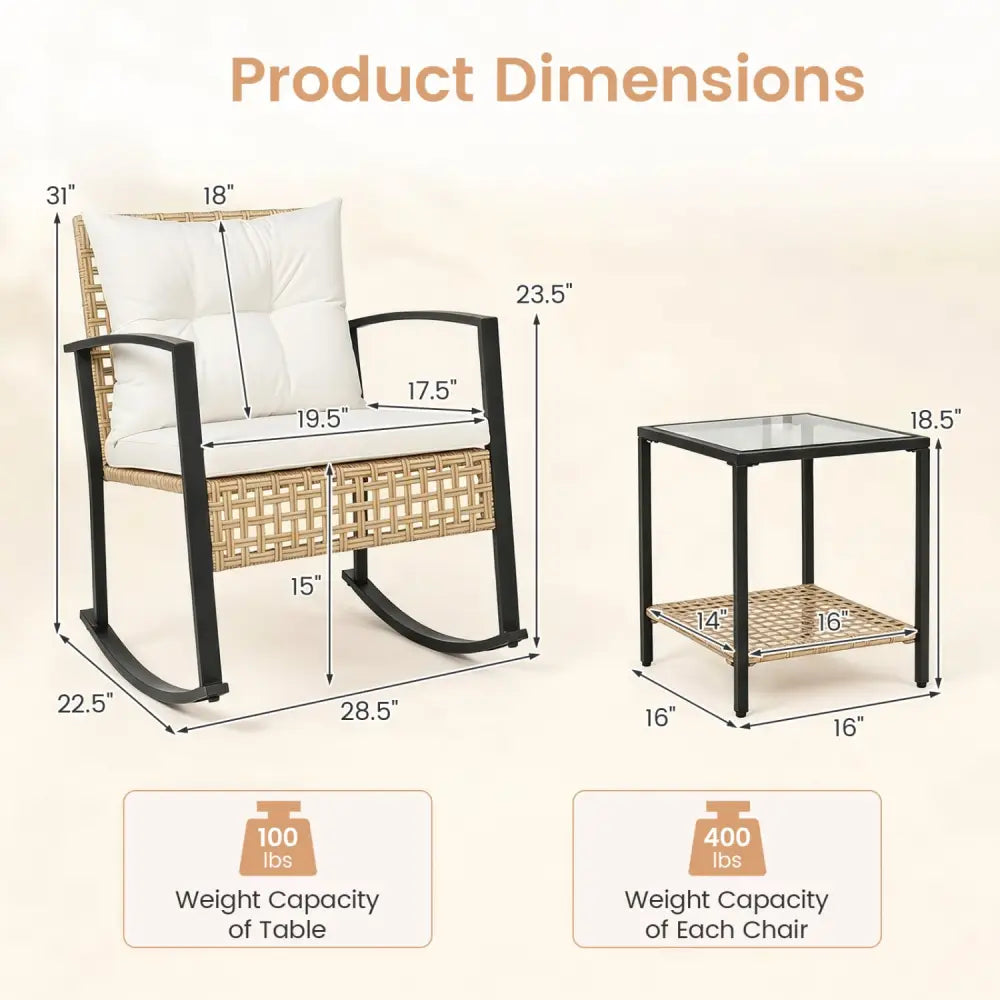 3-Piece Rattan Wicker Patio Conversation Set for Porch Balcony Garden Backyard-White - White - Patio Conversation Sets
