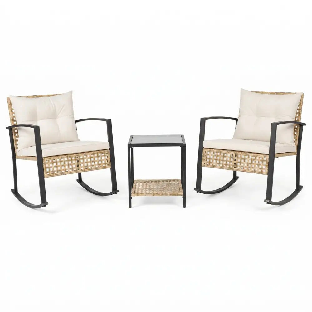 3-Piece Rattan Wicker Patio Conversation Set for Porch Balcony Garden Backyard-White - White - Patio Conversation Sets